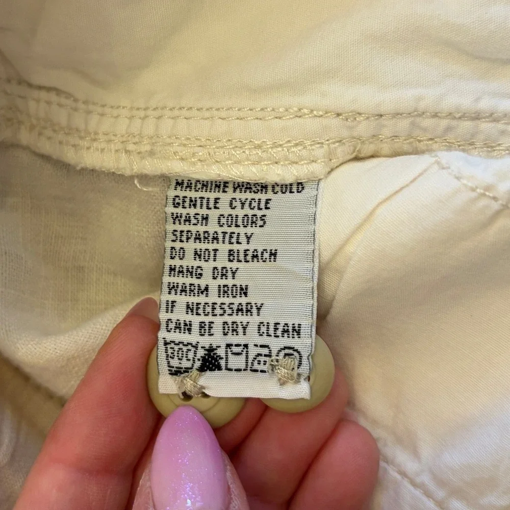 Tommy Bahama Linen Cargo Pants Men L 38 Cream Drawstring Relaxed Straight Safari